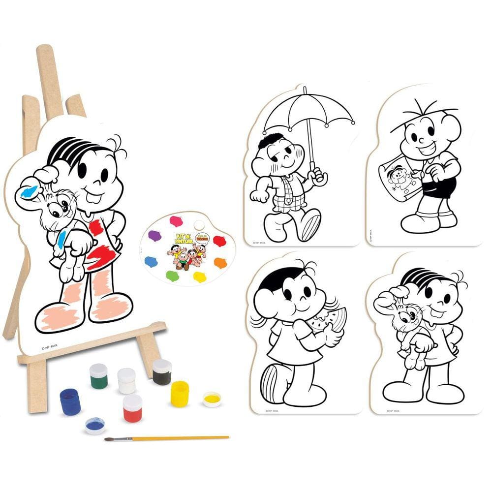 Turma da Mônica Kit De Pintura Infantil Educativo Em Madeira Com Telas Cavalete Paleta Pincel Tintas - NIG BRINQUEDOS