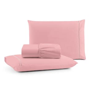 Jogo Cama Lençol Bali Casal Padrão Percal 180 Fios 100% Algodão Ponto Palito 3 Peças - Rosa