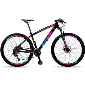 Bicicleta Aro 29 Freio A Disco 24 Velocidades Alavanca Suspensão Cor: Azul E Rosa Tam: 17"