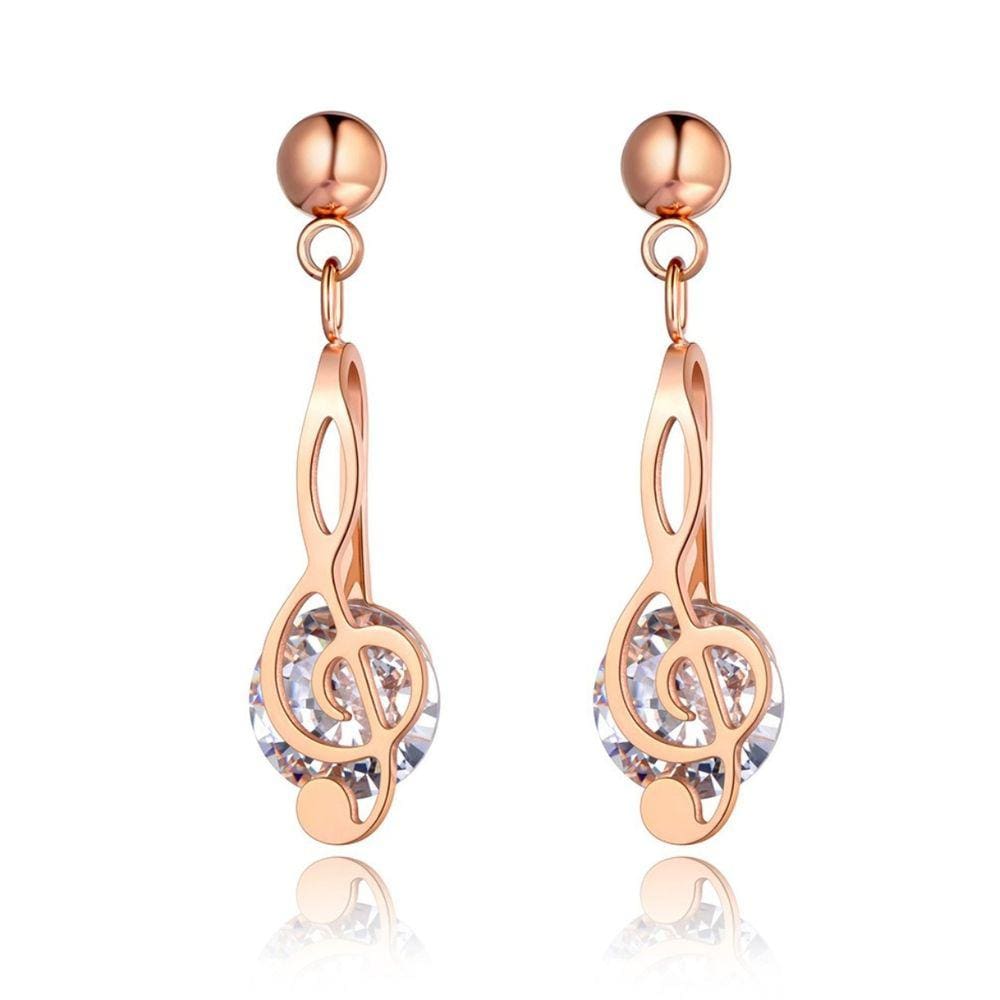 Par Brinco Nota Musical Zircônia 7mm Banhado A Ouro Rosê Aço