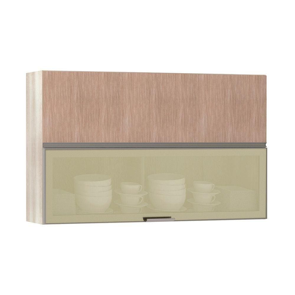 Armário Basculante Misto 120cm 1 Porta Fechada 1 Porta Com Vidro Bronze Luci Legno Crema Com Cumaru