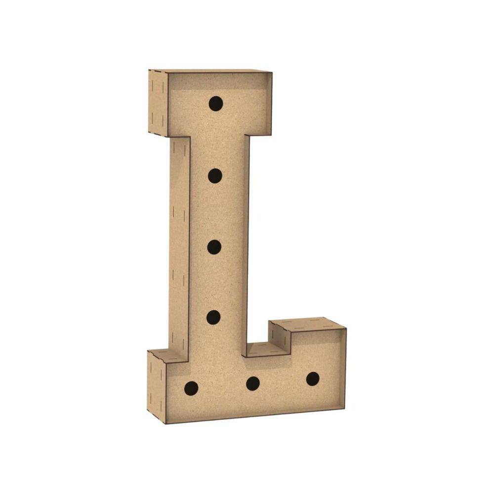 Letra Caixa Grande L Mdf 60Cm Altura Furo Lampada Iluminação