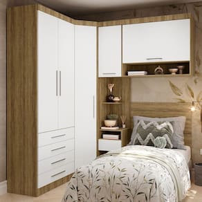 Quarto De Canto Solteiro Com Guarda Roupas Cabeceira Paris Luciane Móveis Avelã Pf Com Branco Pf