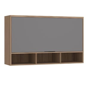 Armário Aéreo De Cozinha 120cm 1 Porta Basculante Com Nichos Aspen Luciane Móveis Vanilla Com Cinza Puro