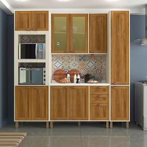 Cozinha Modulada Compacta 4 Peças Com Tampo E Vidro Reflecta Sofia Pátina Com Moscatto