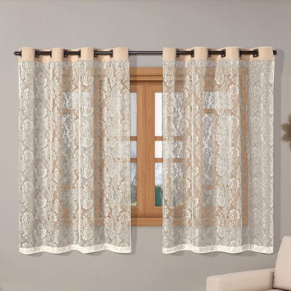 Cortina De Renda Para Sala 2,20M X 1,40M Palha Com Cáqui