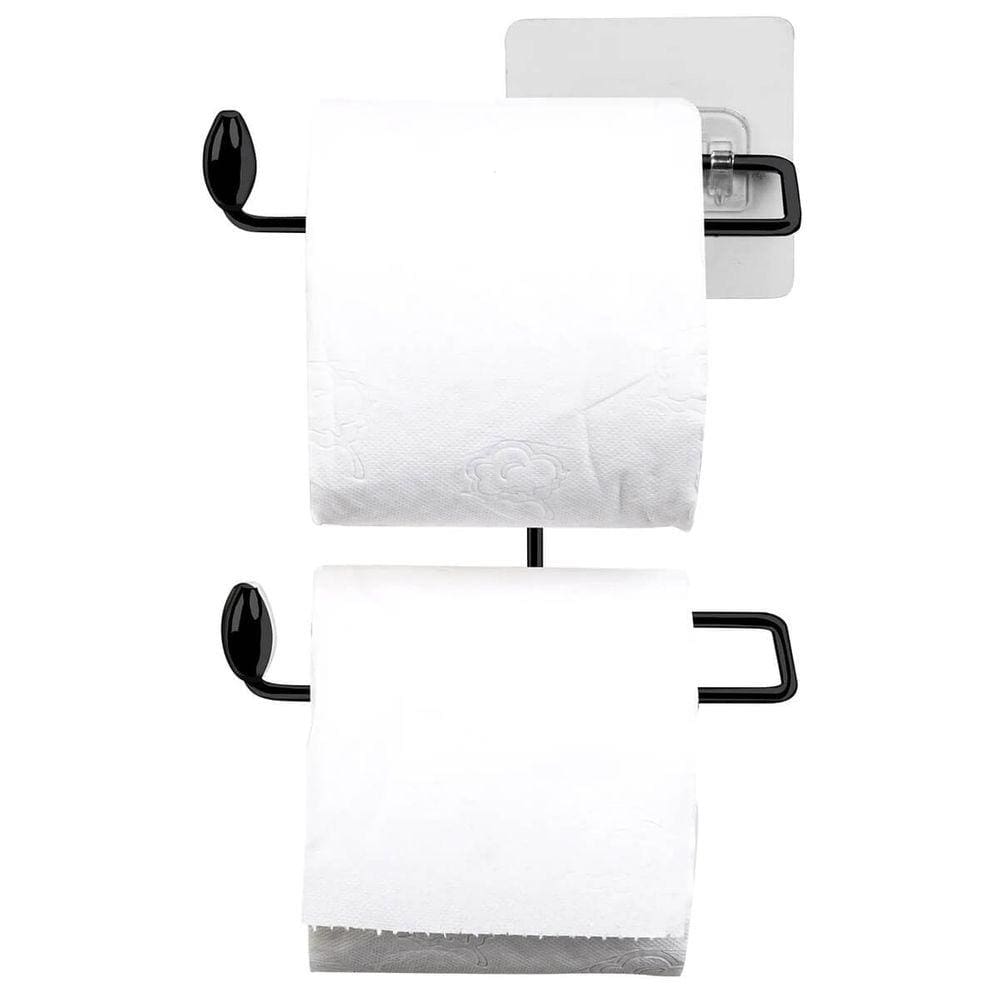 Suporte para Papel Higiênico Duplo Preto em Aço com Fixação Adesiva Parede Utimil