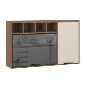 Armário Aéreo De Cozinha 120cm 2 Portas Com Vidro Reflecta E Nichos Aspen Luciane Móveis Vanilla/beige