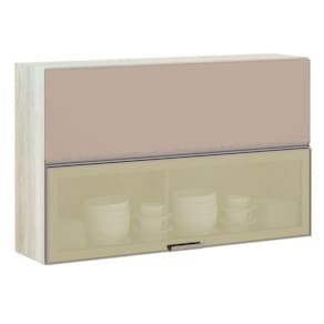 Armário Basculante Misto 120cm 1 Porta Fechada 1 Porta Com Vidro Bronze Crema Com Connect