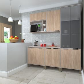 Cozinha Compacta 5 Peças Com Vidro E Tampo Stylo Luciane Móveis Cinammon/cumaru