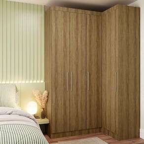 Guarda Roupas Modulado De Canto Reto 2 Peças Com 4 Portas Paris Móveis Avelã Pf Com Avelã Pf