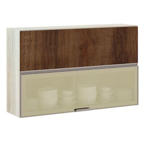 Armário Basculante Misto 120cm 1 Pt Fechada 1 Porta Com Vidro Bronze Crema Com Nogueira Dourado