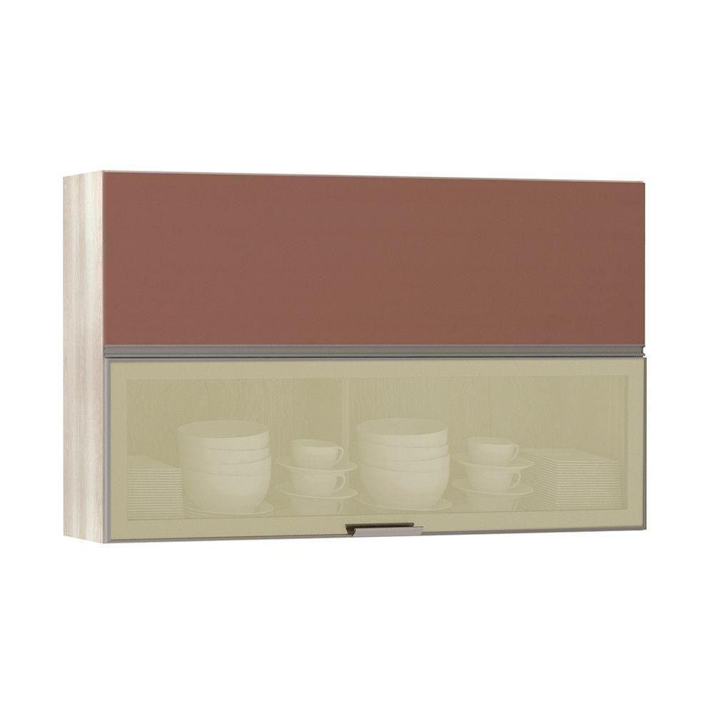 Armário Basculante Misto 120cm 1 Porta Fechada 1 Pt Com Vidro Bronze Luci Legno Crema Com Gaia