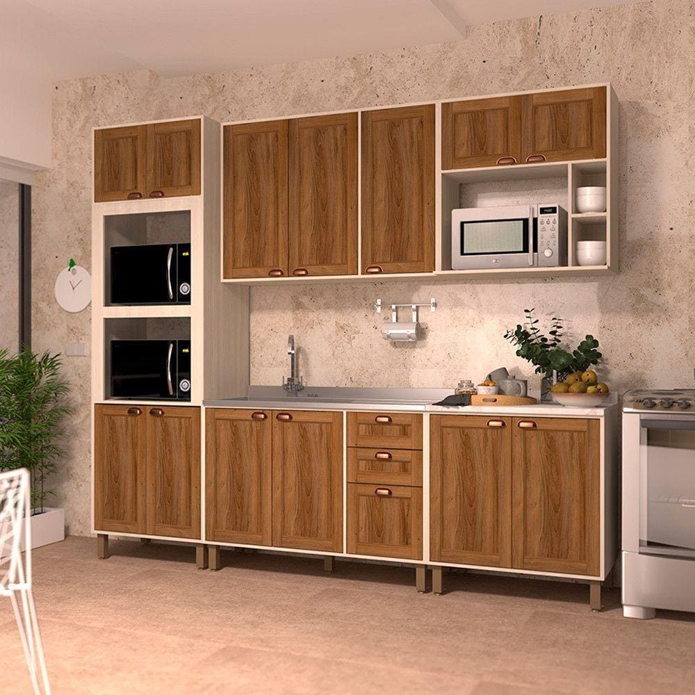 Cozinha Modulada Completa Com 5 Peças E Espaço Para Micro-ondas Sofia Pátina Com Moscatto