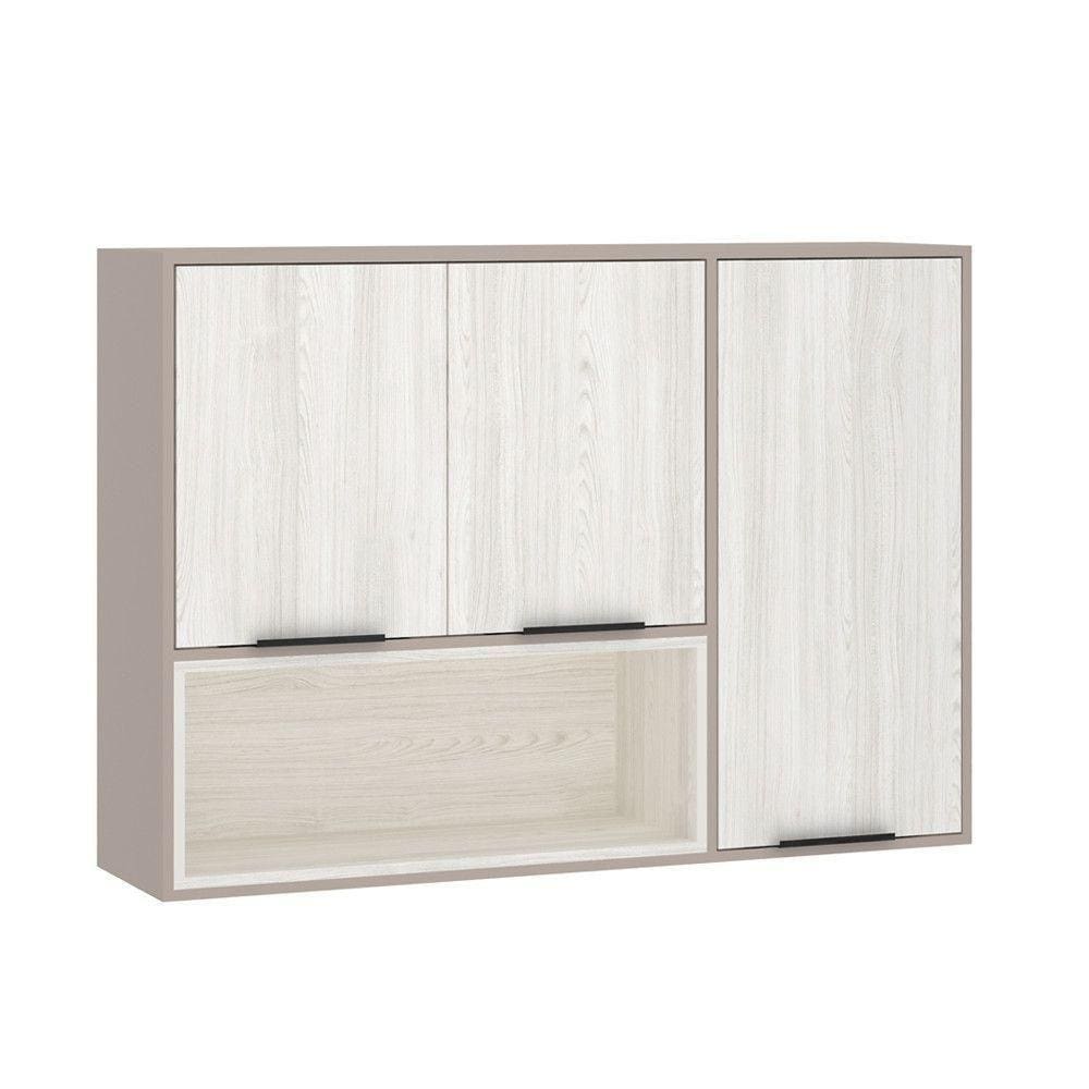 Armário Aéreo 120cm 3 Portas E Nichos Stylo Luciane Móveis Cinammon-teka ártico