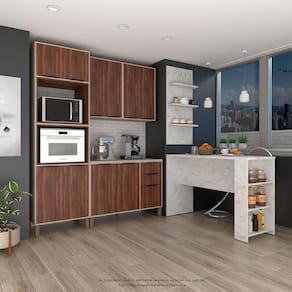 Cozinha Completa 6 Peças Com Painel Bancada Gourmet E Tampo Stylo Luciane Móveis Cinammon-escarlate