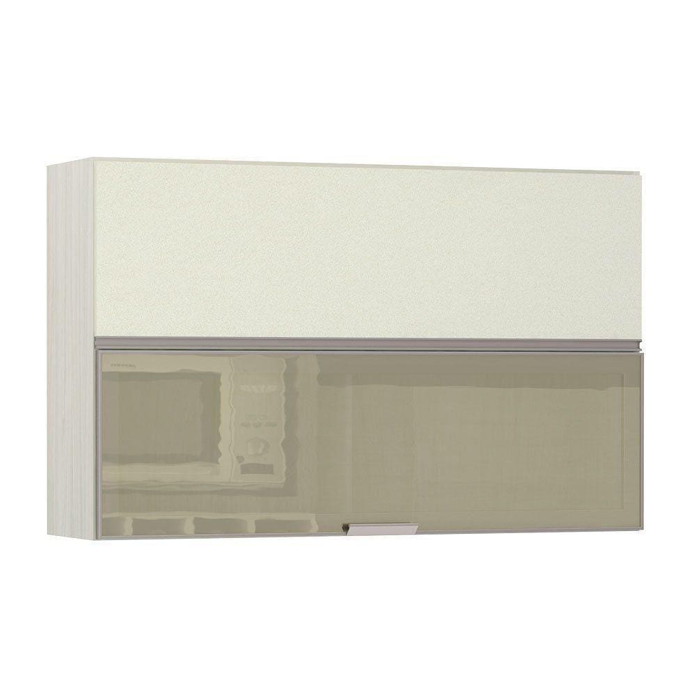 Armário Basculante Misto 120cm 1 Pt Fechada 1 Porta Com Vidro Bronze Luci Legno Crema Com Kashmir