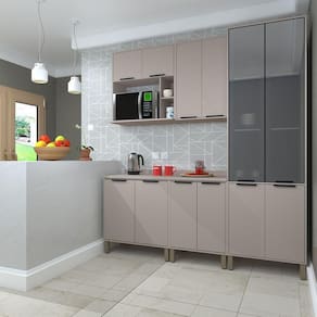 Cozinha Compacta 5 Peças Com Vidro E Tampo Stylo Luciane Móveis Cinammon