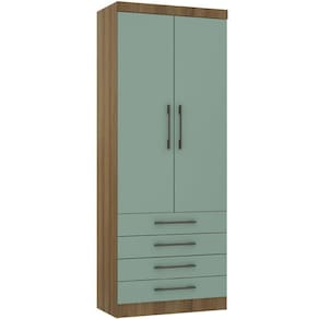 Guarda Roupa Modulado 90cm 2 Portas E 4 Gavetas Paris Luciane Móveis Avelã Pf Com Verde Pf