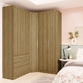 Guarda Roupa Modulado Diagonal 3 pçs Com 5 Pts E 4 Gavetas Paris Móveis Avelã Pf Com Avelã Pf