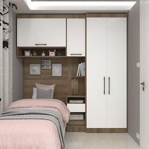 Quarto De Solteiro Com Guarda Roupas Mesa De Cabeceira E Nicho Paris Luciane Móveis Avelã Pf Com Branco Pf