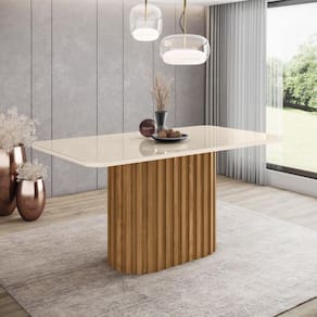 Mesa de Jantar Solana 160 C/ Vidro Nature/Off White - Henn