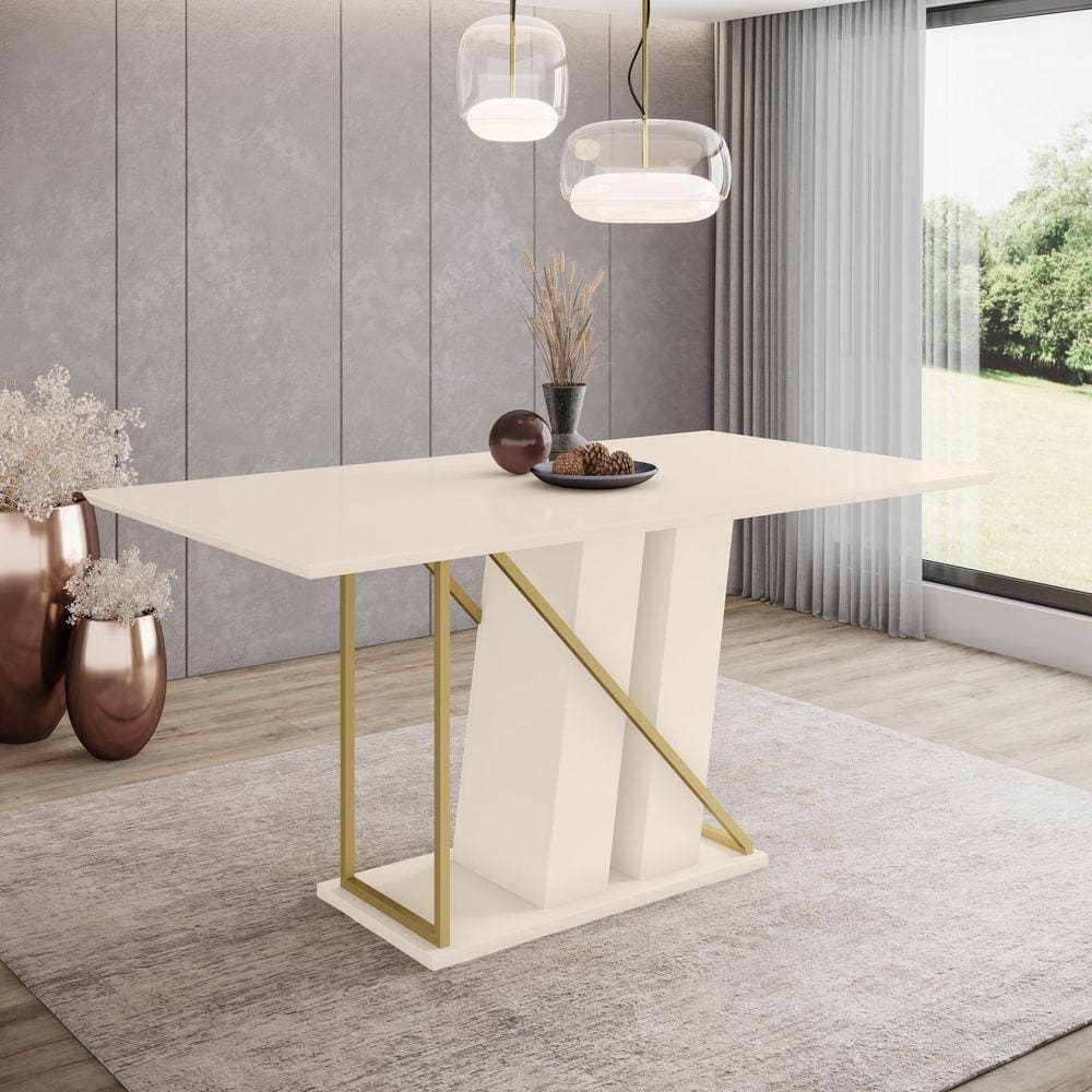 Mesa de Jantar Andy 160 S/ Vidro Off White - Henn