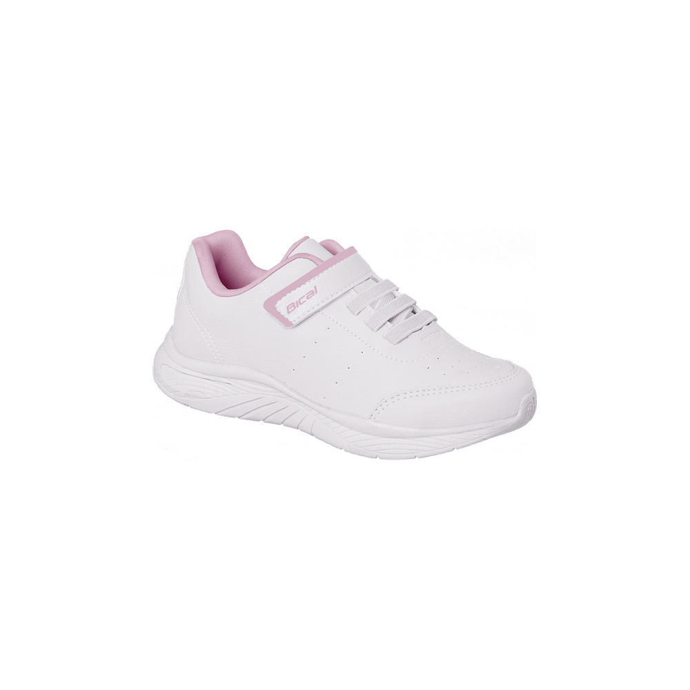Tênis Infantil Feminino Bical Gamer Fita Aderente Branco e Rosa