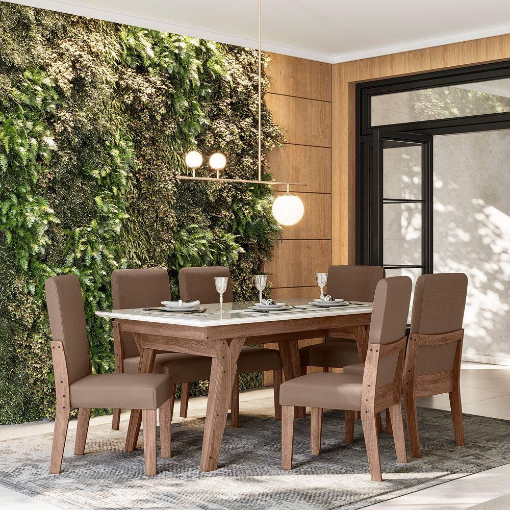 Conjunto Sala de Jantar Dubai 1,56 com 06 Cadeiras Amendoa 73B
