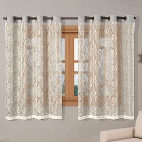 Cortina De Renda Para Sala 2,20M X 1,40M Palha Com Cinza