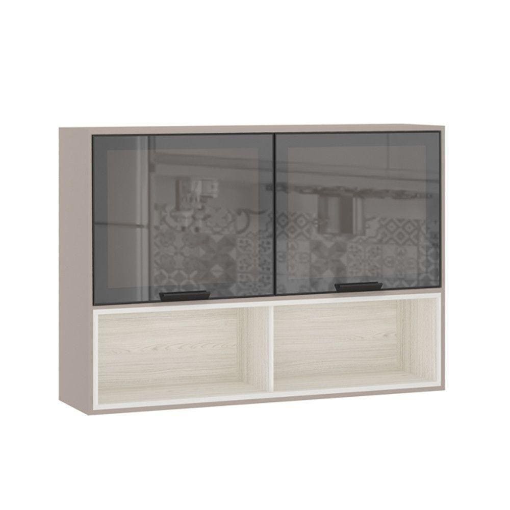 Armário Aéreo 120cm 2 Portas Com Vidro Reflecta Stylo Luciane Móveis Cinammon-teka ártico