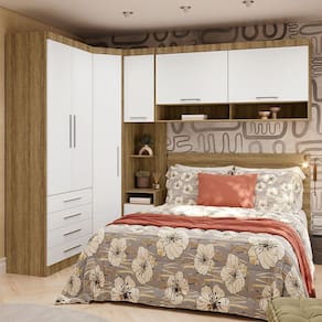 Quarto De Canto Casal Com Guarda Roupas Cabeceira Paris Luciane Móveis Avelã Pf Com Branco Pf