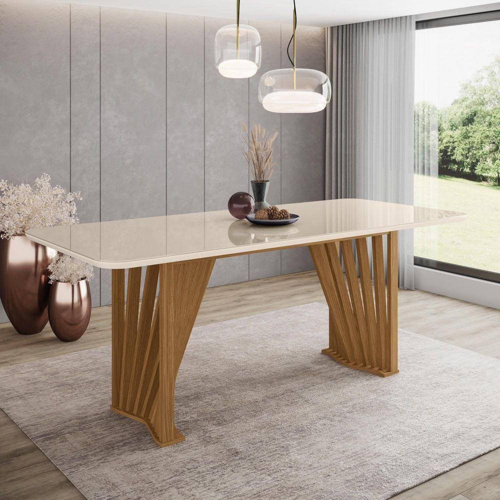 Mesa de Jantar Adriana 180 C/ Vidro Nature/Off White - Henn