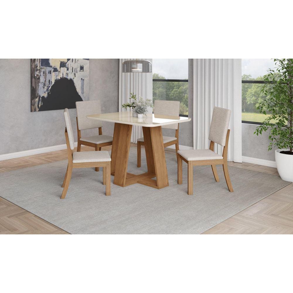 Mesa de Jantar Lins 120 C/ Vidro Nature/Off White - Henn