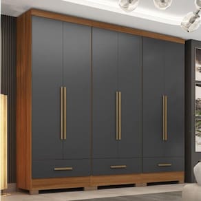 Quarto Modulado 3 Peças 6 Portas 3 Gavetas Smart Plus Cinamomo/Cinza