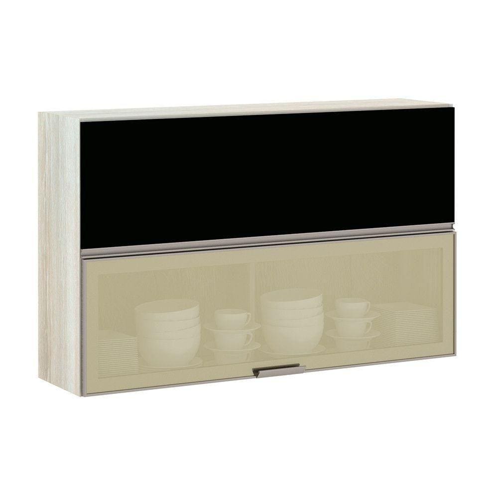 Armário Basculante Misto 120cm 1 Pt Fechada 1 Porta Com Vidro Bronze Luci Legno Crema Com Preto Tx