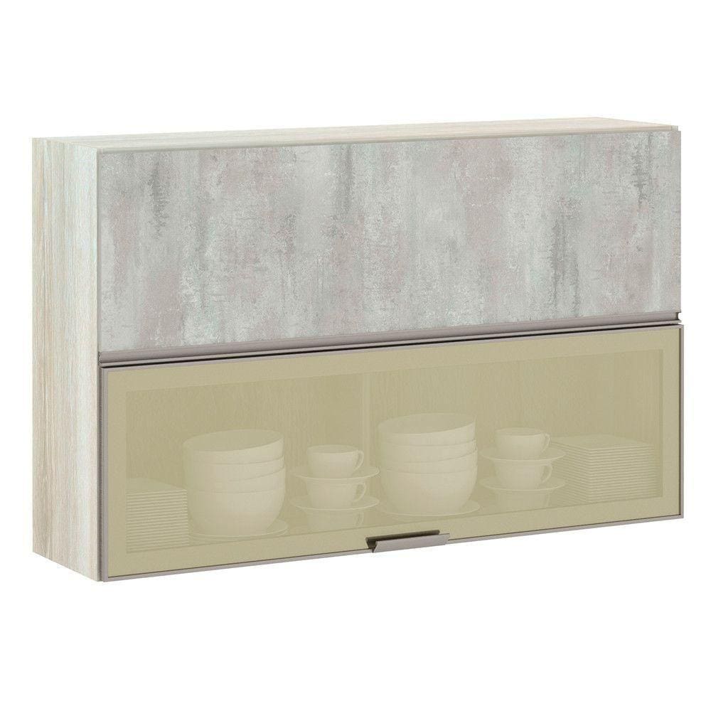 Armário Basculante Misto 120cm 1 Pt Fechada 1 Porta Com Vidro Bronze Luci Legno Crema Com Concreto