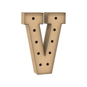 Letra Caixa Grande V Mdf 60Cm Altura Furo Lampada Iluminação