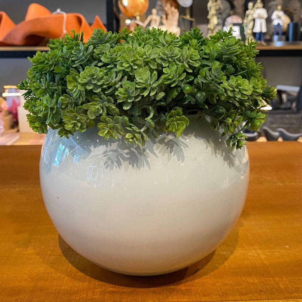 Arranjo Centro de Mesa Florzinha Verde Artificial Vaso Branco Completo