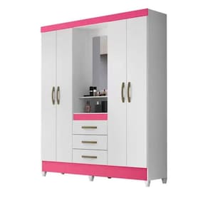 Guarda Roupa 4 Portas, 3 Gavetas; 1,65 m  Com Espelho  Branco / Rosa ; Moval Capri (831442.3)