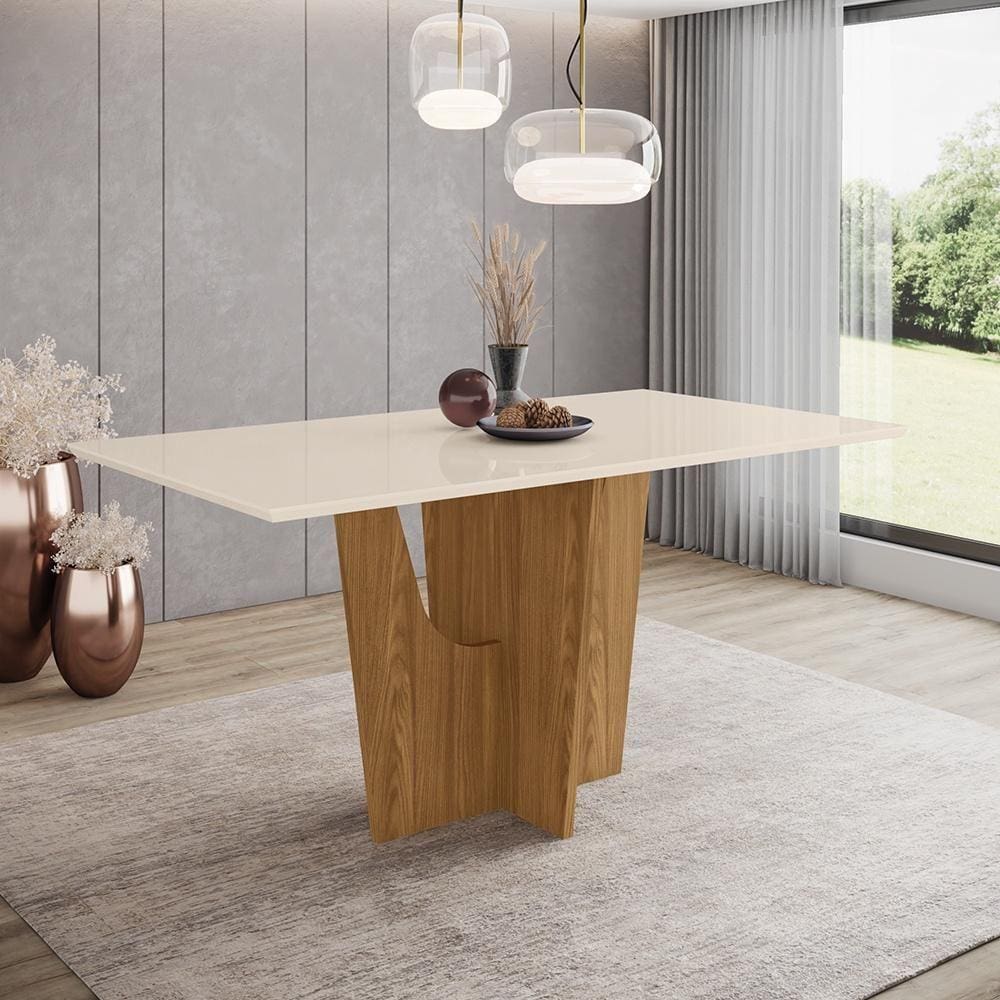 Mesa de Jantar Vertice 160 S/ Vidro Nature/Off White - Henn