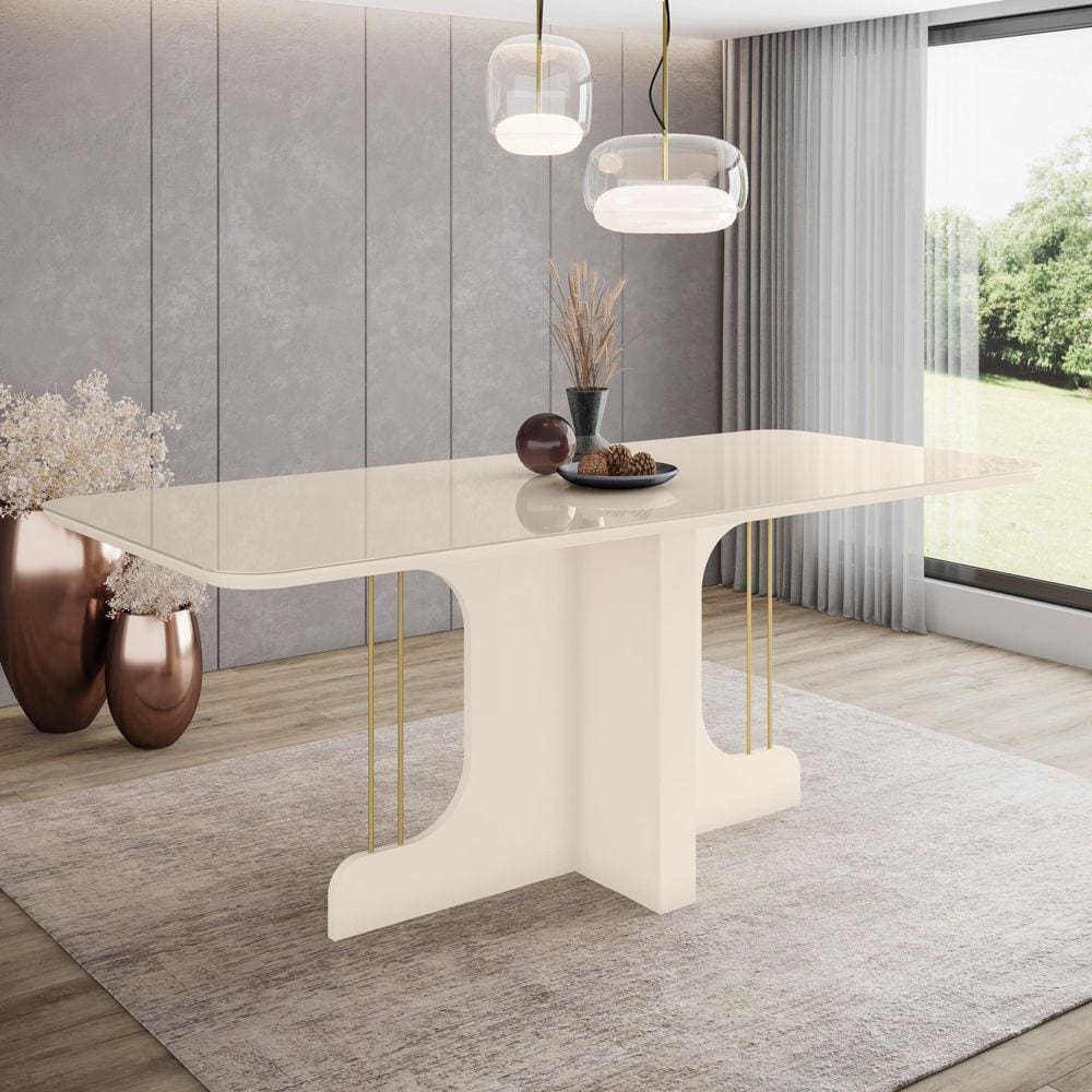 Mesa de Jantar Mavi 200 C/ Vidro Off White - Henn