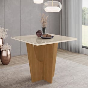 Mesa de Jantar Vertice 90 C/ Vidro Nature/Off White - Henn