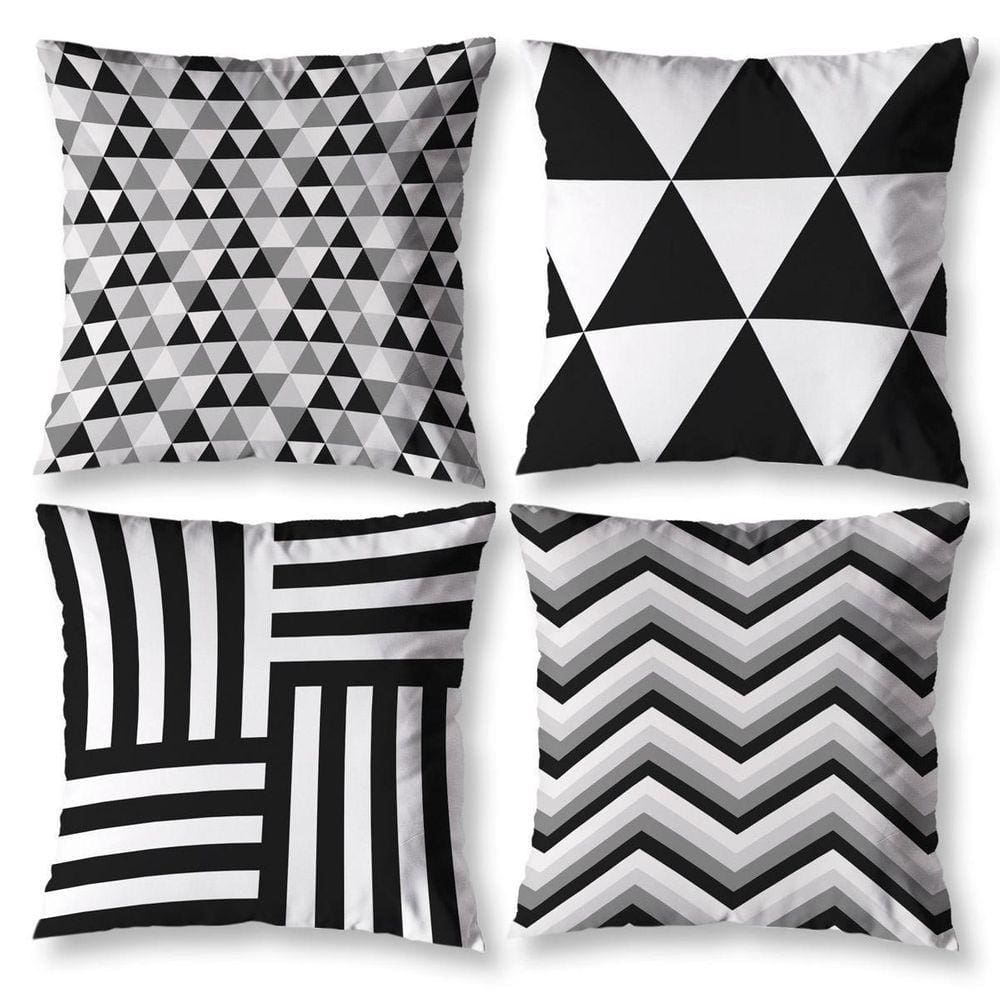 Kit 4 Almofadas Cheia Para Sala 40Cm X 40Cm Geométrico Preto