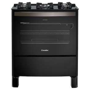 Fogão Esmaltec Esmeralda Glass 5 Bocas Preto Com Forno Autolimpante E Acendimento Automático