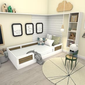 Cama Infantil Montessoriana Solteiro Lua Yescasa Branco/Carvalho Mel