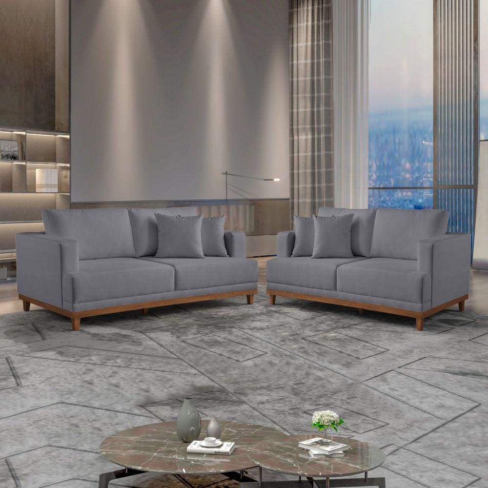 Conjunto de Sofá 2 e 3 Lugares M175 Cinza Escuro