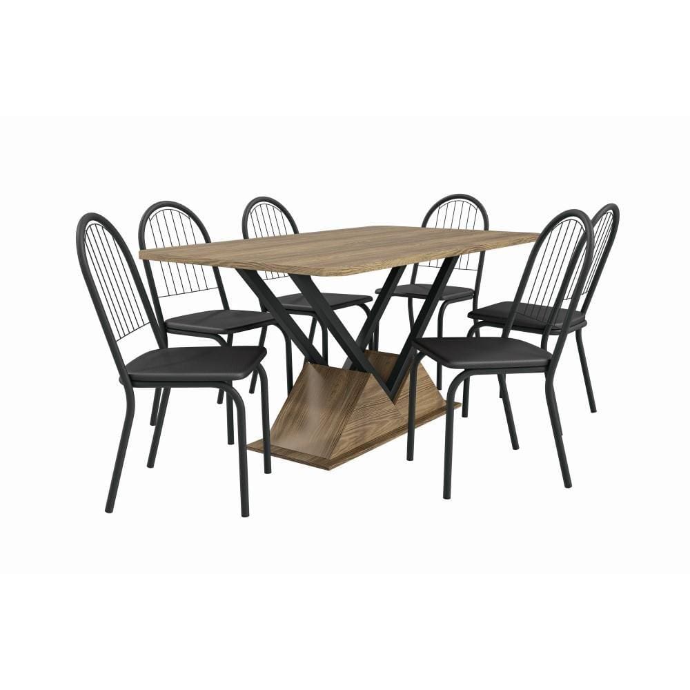 Conjunto Sala de Jantar Kappesberg Crome Tampo de Madeira 6 Cadeiras Preto Marrom
