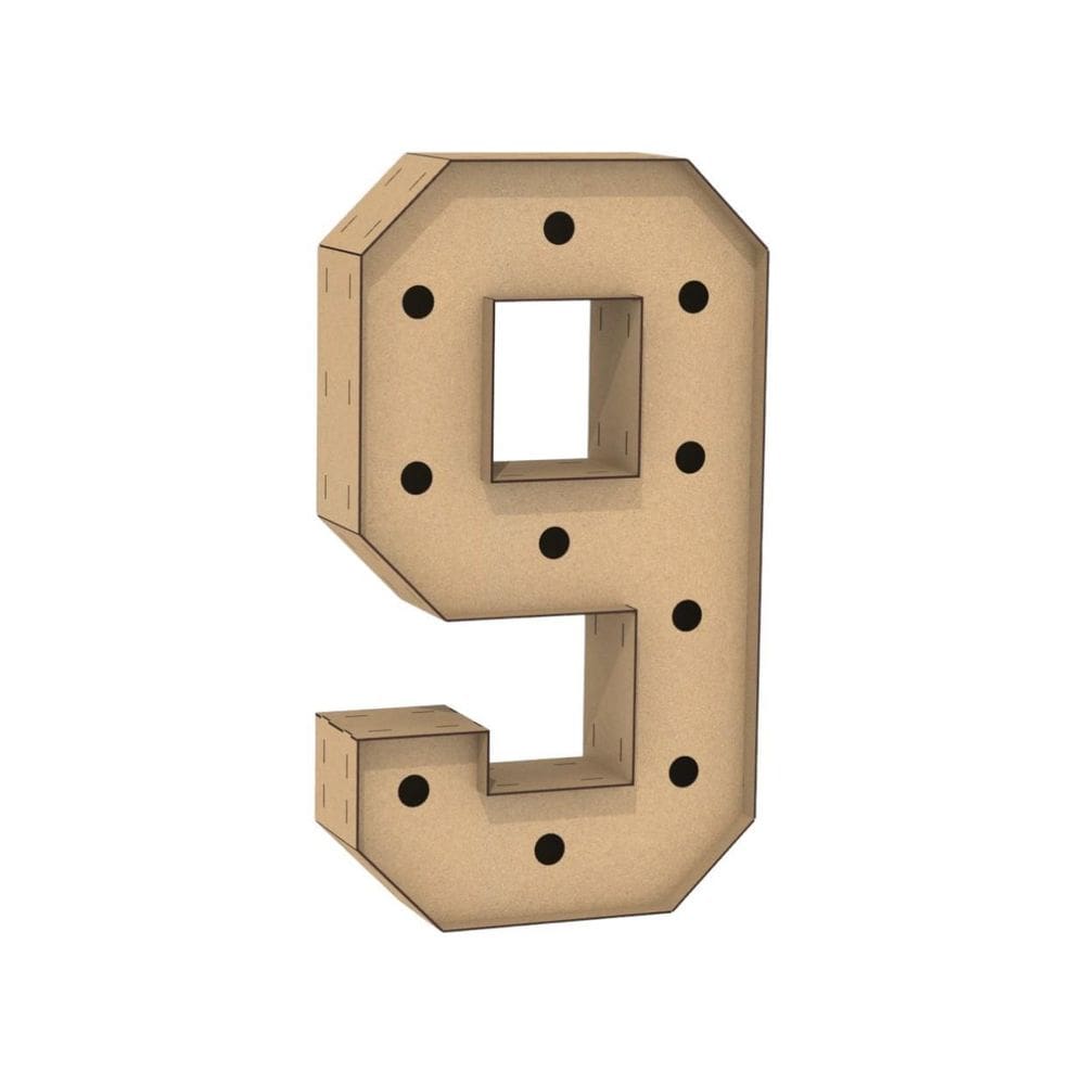 Número 9 Letra Caixa Grande Mdf 90Cm Altura Furo Iluminação