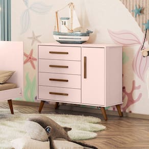 Cômoda Sapateira 1 Porta com 4 Gavetas Retrô Rosa Acetinado